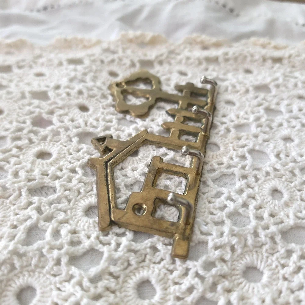 Vintage Brass Key Holder, House Shaped Wall Hook